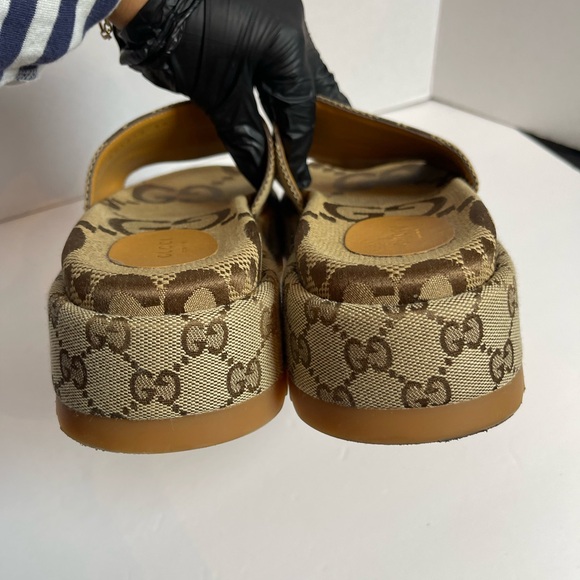 Gucci | Angelina logo-jacquard coated-canvas platform slides size: 39 - Picture 7 of 8
